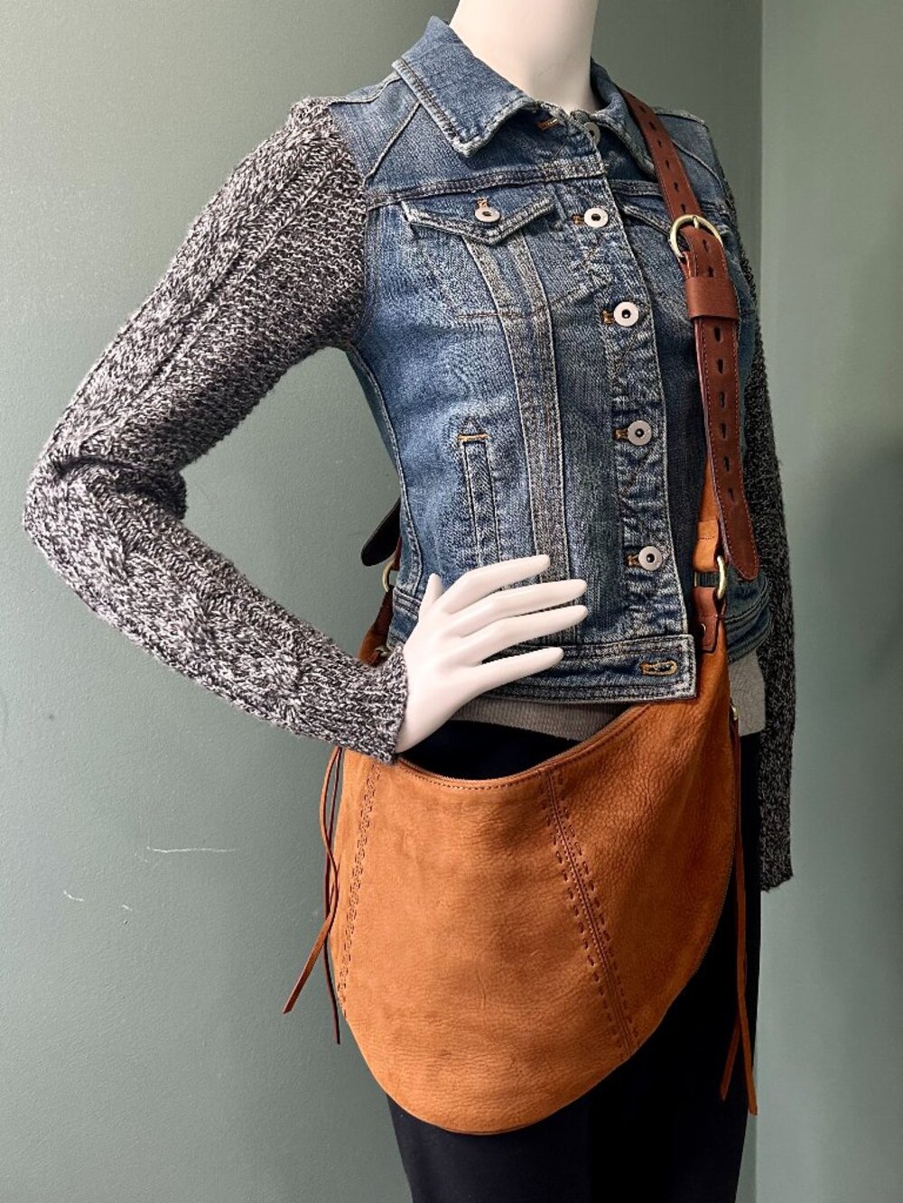 HOBO INTERNATIONAL Nubuck Leather Crossbody Crescent Sling Bag Wanderlust Rust